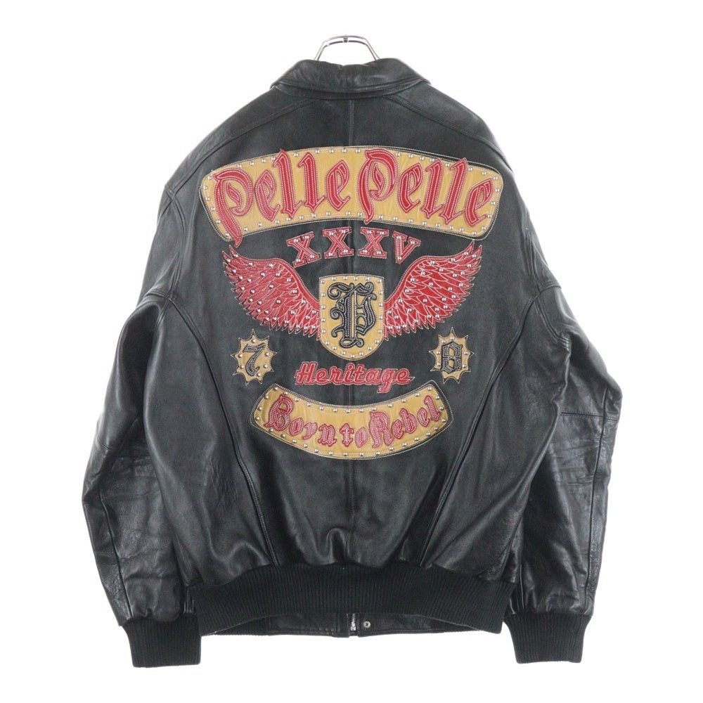 pelle pelle(ペレペレ) スタッズロゴ レザーバーシティージャケット