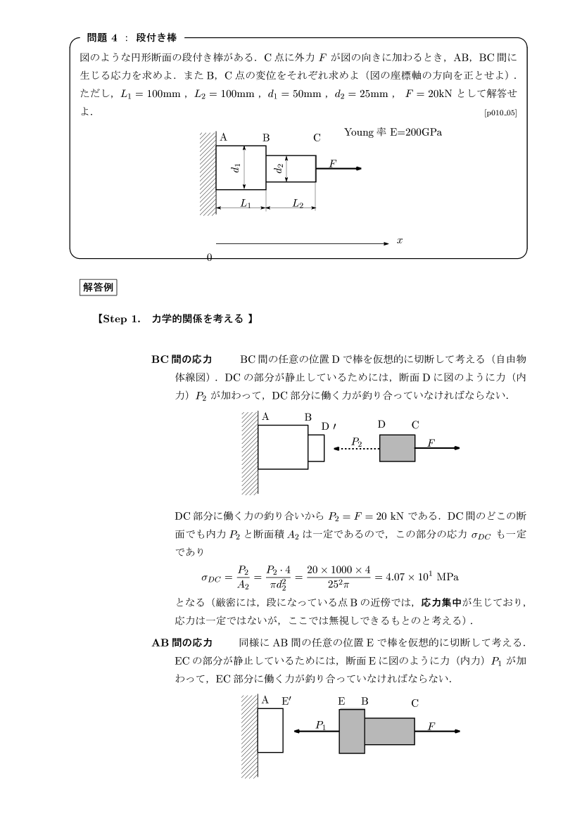 材料力学：演習問題