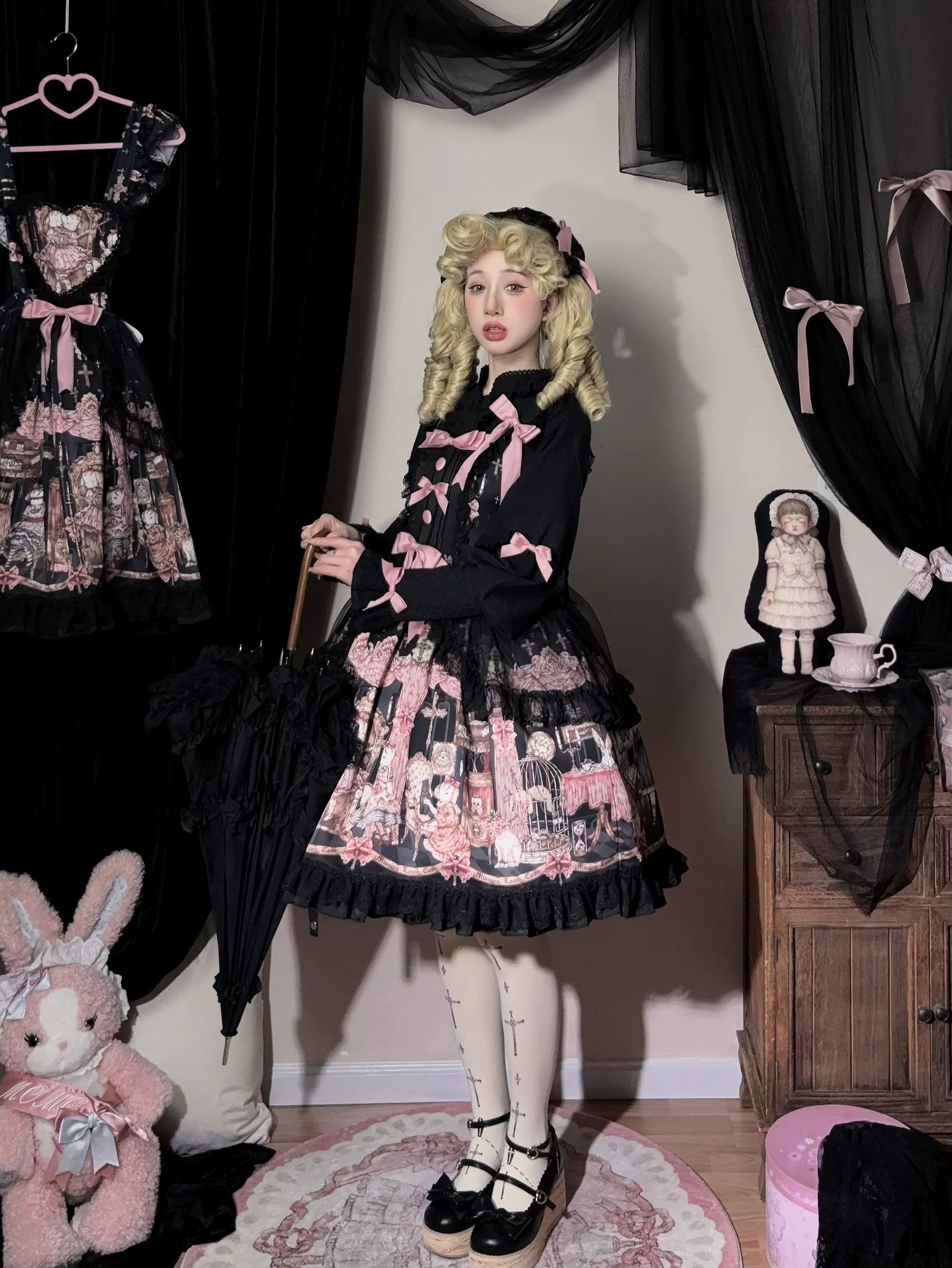 Gothic Lolita Dress Set with Sheep Prints