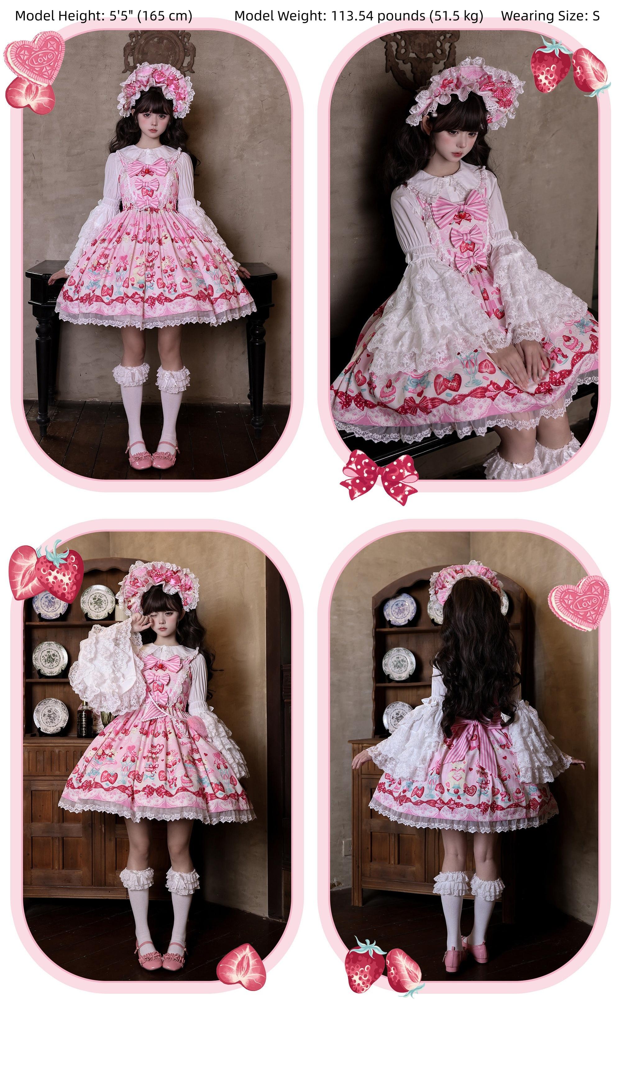 Strawberry Print Sweet Lolita JSK Dress, Side Pocket
