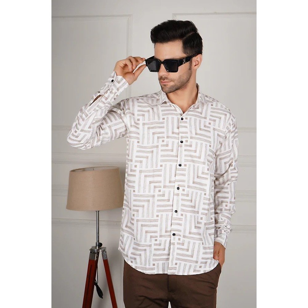 Cotton Geometric Maze Printed Men Shirt, Full Sleeves, Casual at