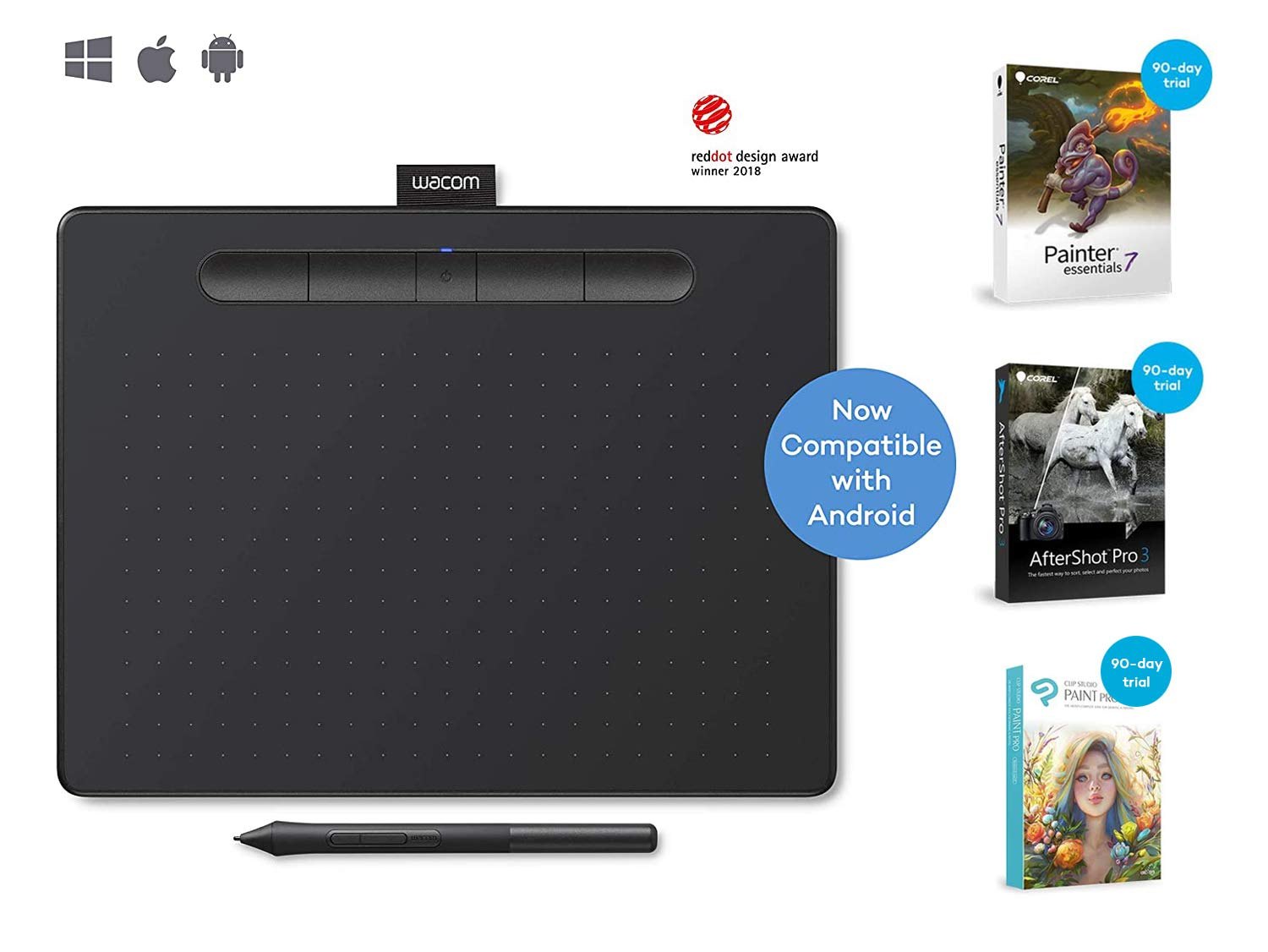 Wacom CTL-6100WL/K0-CX Intuos Medium Bluetooth Pen Tablet (Black