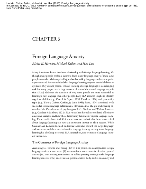 PDF) Foreign Language Anxiety