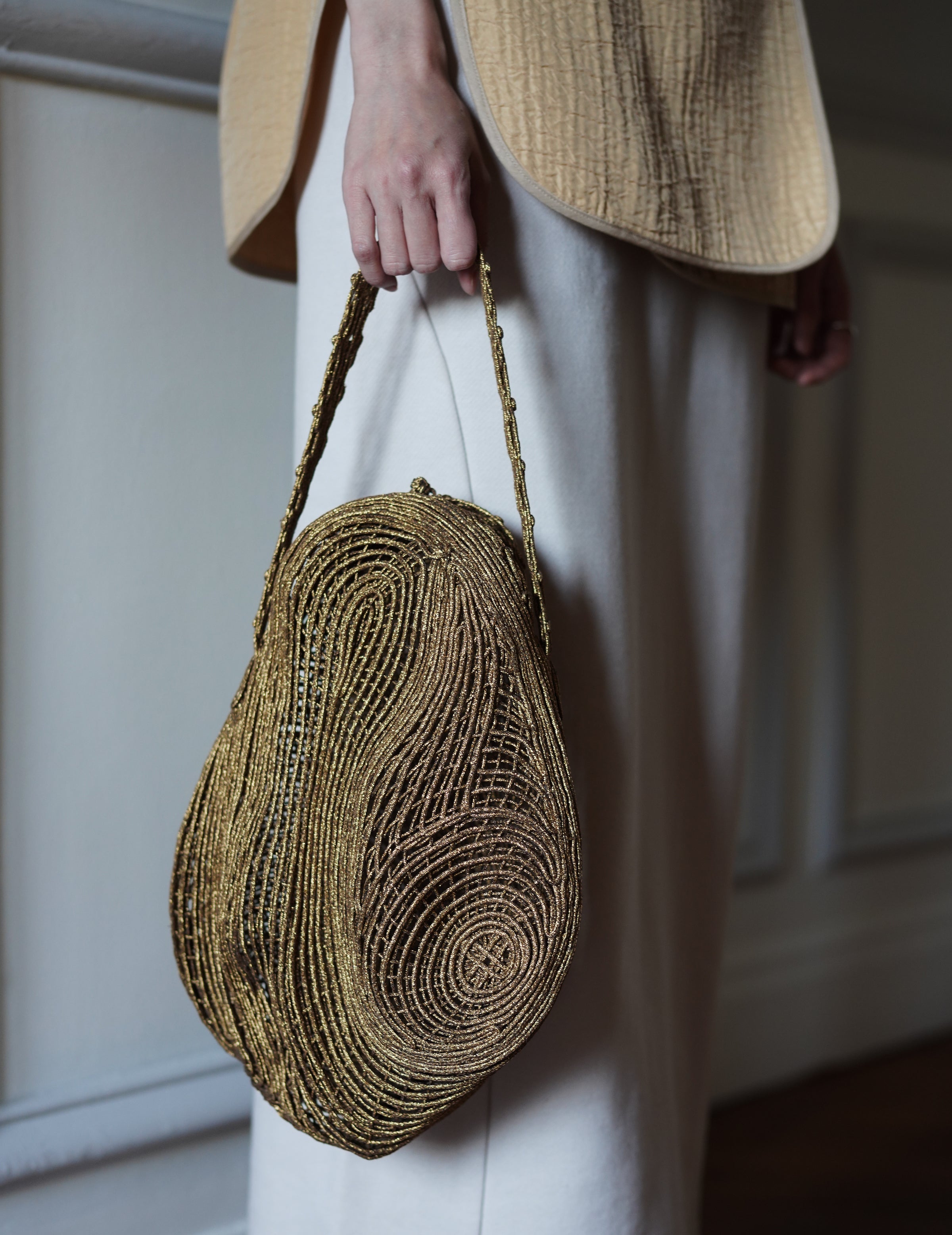 Mame Kurogouchi | Cording Embroidery Stone Round Shape Mini Bag