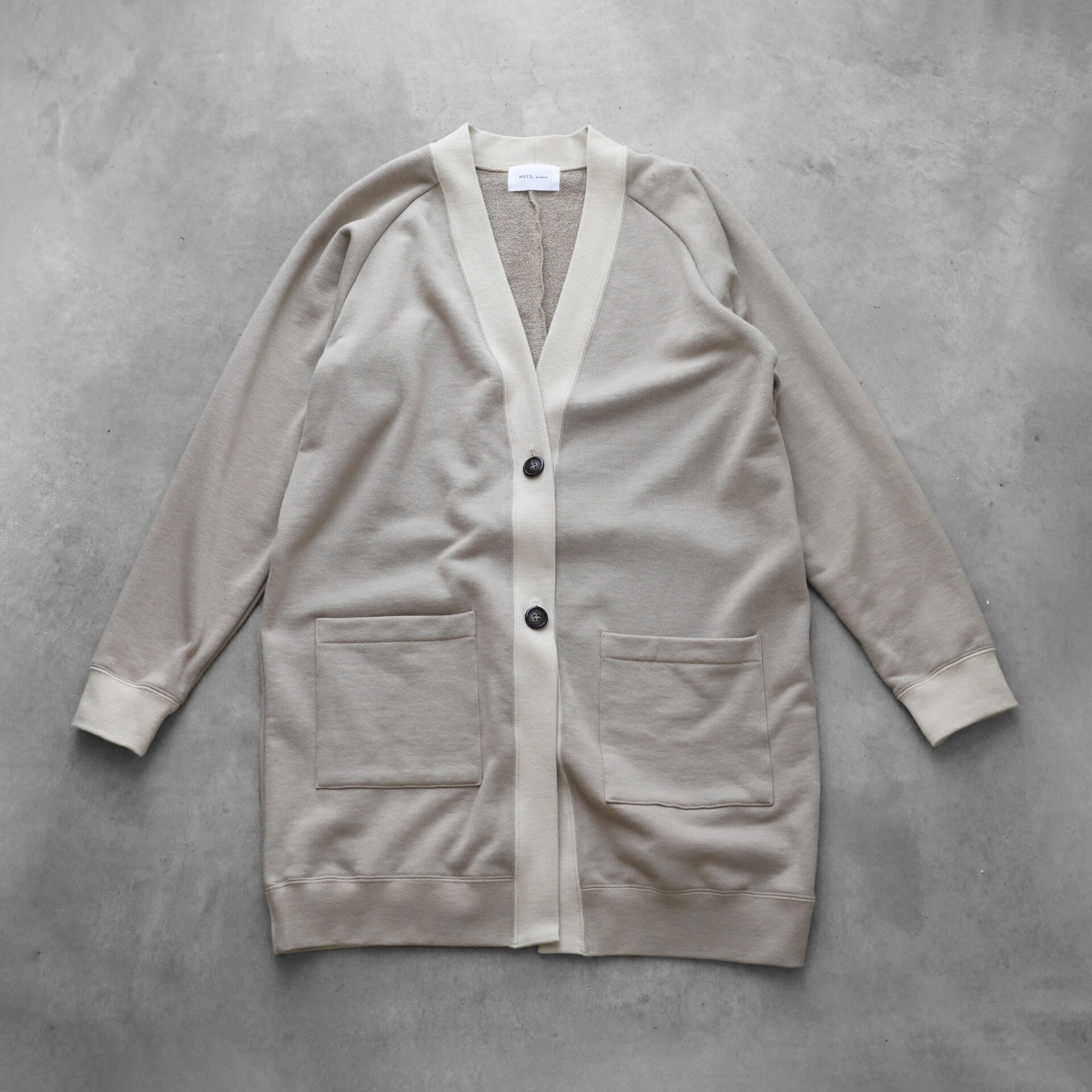 HUIS in house］SUVINスウェットロングカーディガン（カーキベージュ