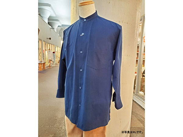 本藍染 スタンドカラー長袖シャツ（メンズ サイズ：M 綿100% 天然灰汁