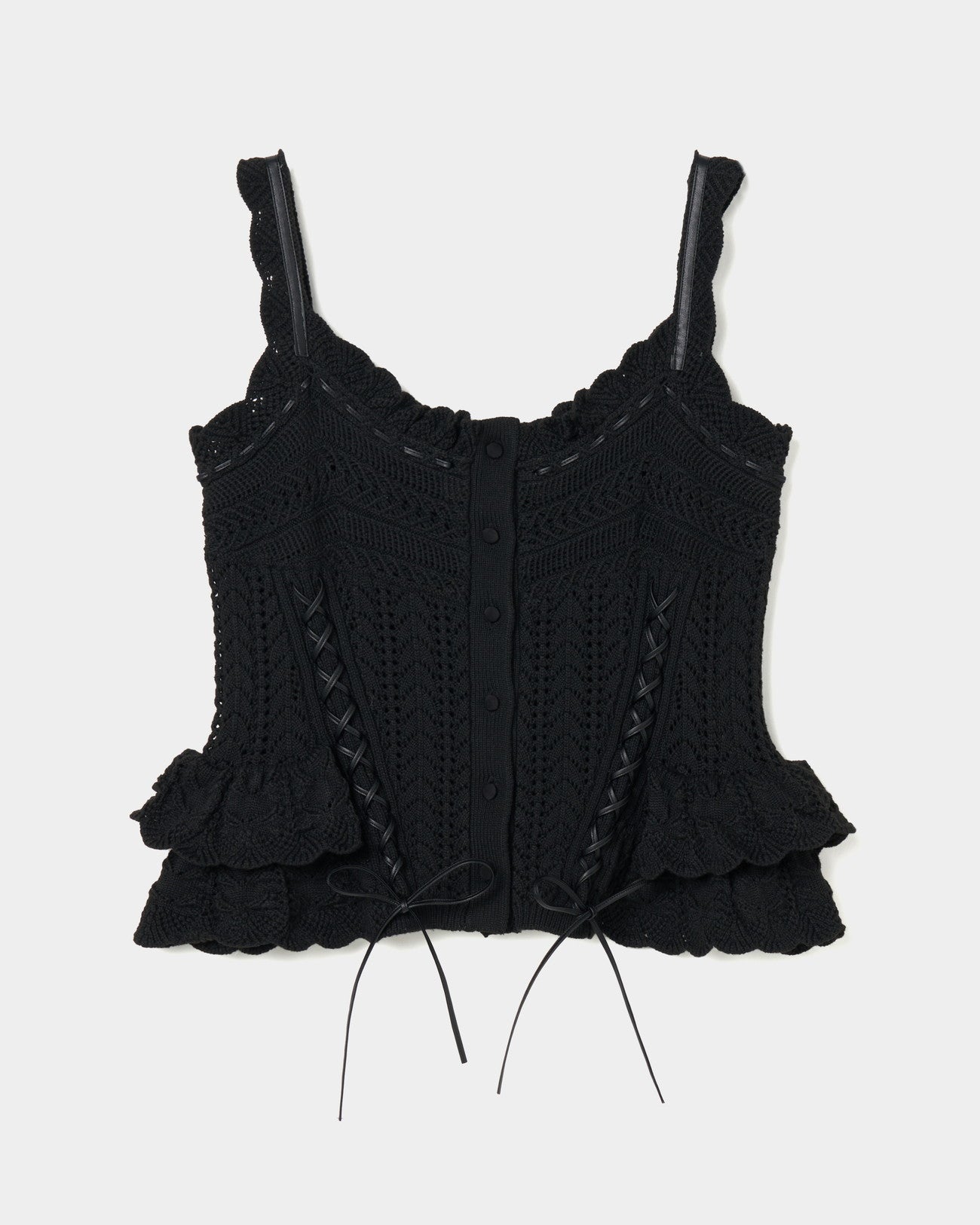 lace up ribbon knit camisole Black【stock】 – tanakadaisuke