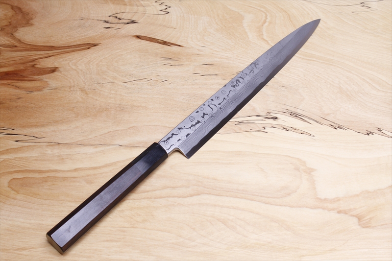 青鋼 ダマスカス 柳刃 黒檀八角柄 | 堺打刃物 株式会社高橋楠｜包丁の
