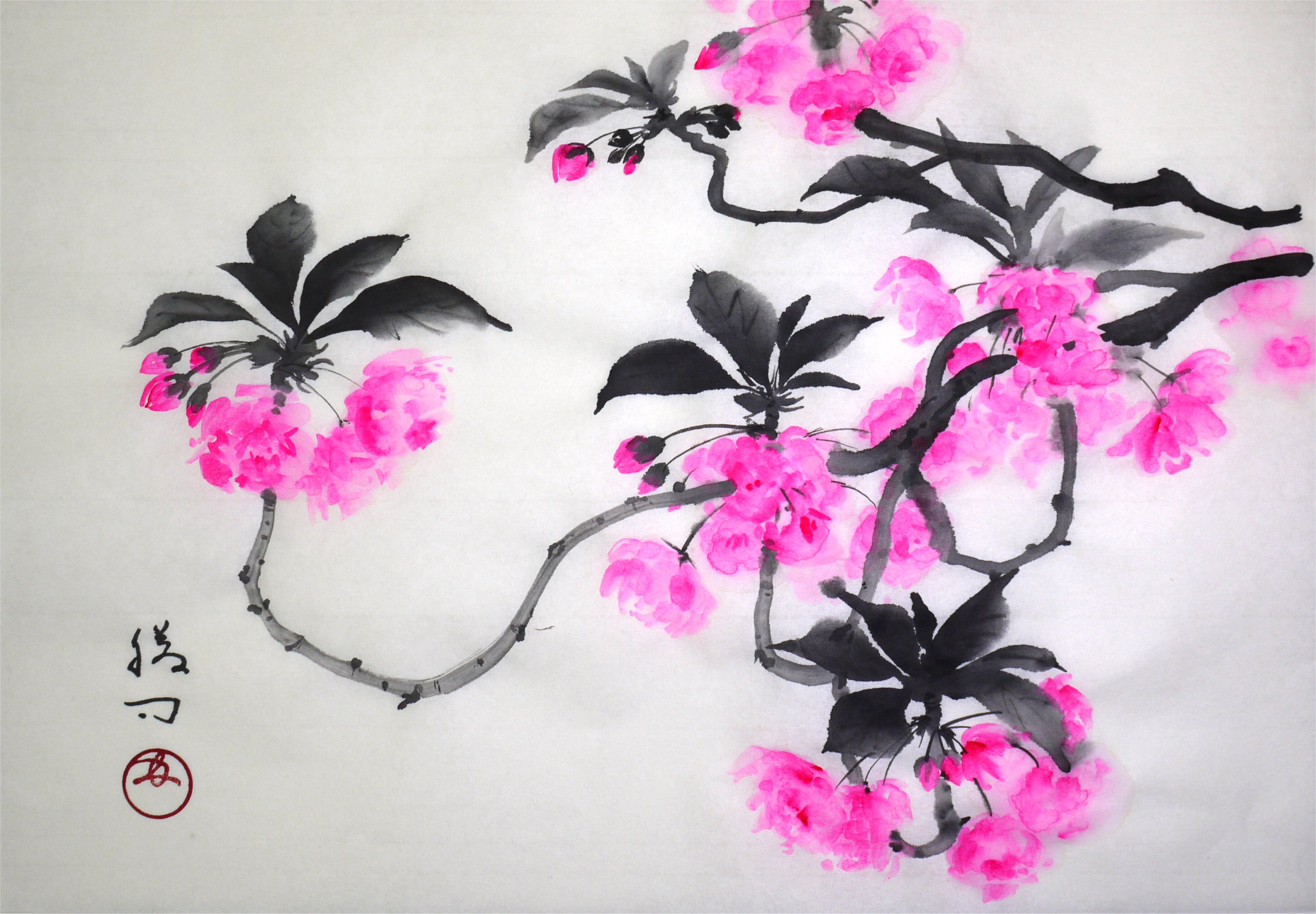 無料の10分水墨画、「#8 藤」「#9 八重桜」「#10 シャガ」「#11