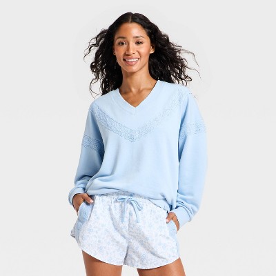 Women's Crochet Trim V-Neck Sweatshirt - JoyLab™ : Target