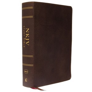 NKJV Study Bible, Premium Calfskin Leather, Brown, Full-Color, Red
