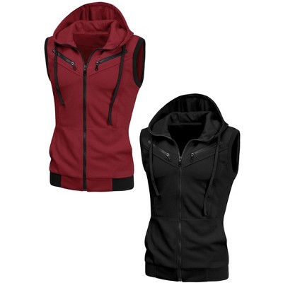Lars Amadeus Men's Casual Zip up Drawstring Hoodie Sleeveless Vest