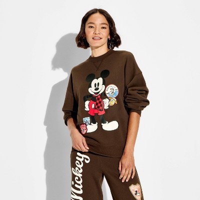 Women's Mickey Mouse OS Fleece Graphic Pullover Sweatshirt - Brown