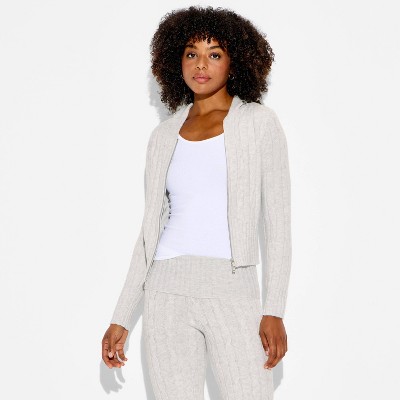 Women's Cable Zip Hoodie Cardigan - Wild Fable™ Gray XXS : Target