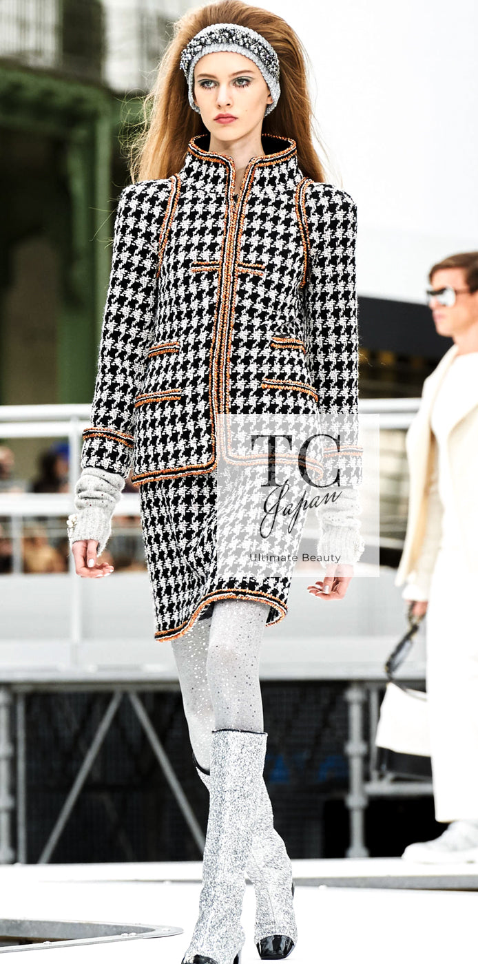 シャネル ジャケット CHANEL ブラック アイボリー 千鳥格子 ジッパー