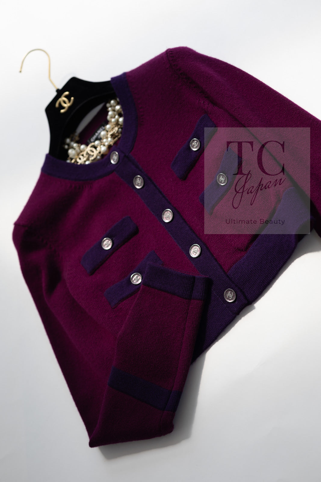 シャネル カーディガン CHANEL プラム パープル ココ ボタン