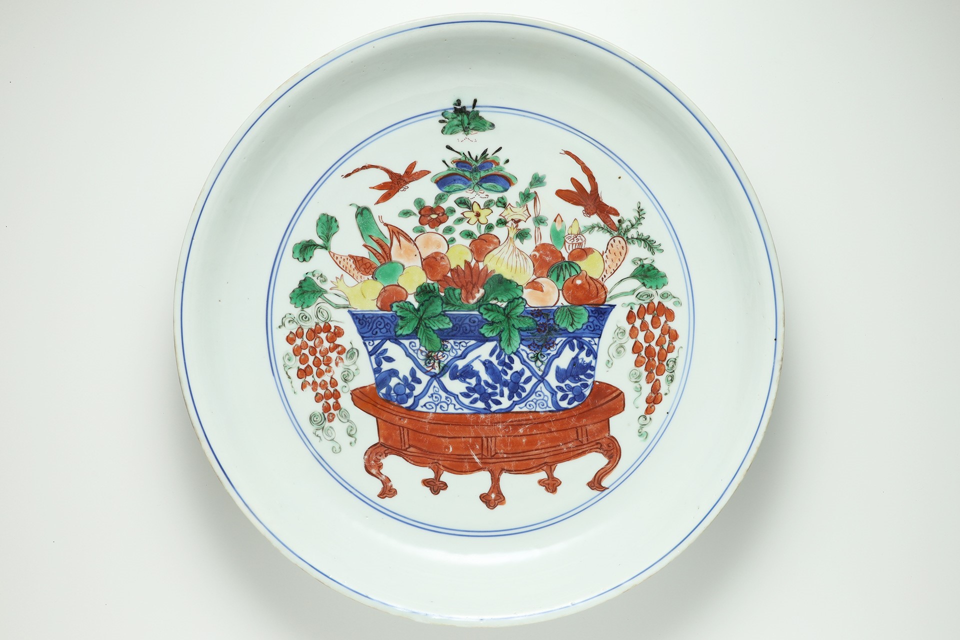 大皿 色絵 赤絵 童 中国 角福 銘 中華 あそび 窯傷 🔶SALE🔶岐阜 秀峰