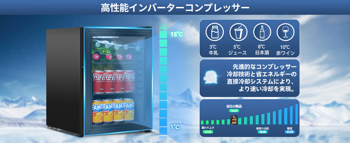 冷蔵庫 35L コンプレッサー式 1～15℃ ドリンク用 直冷式 – TECNOLOVE