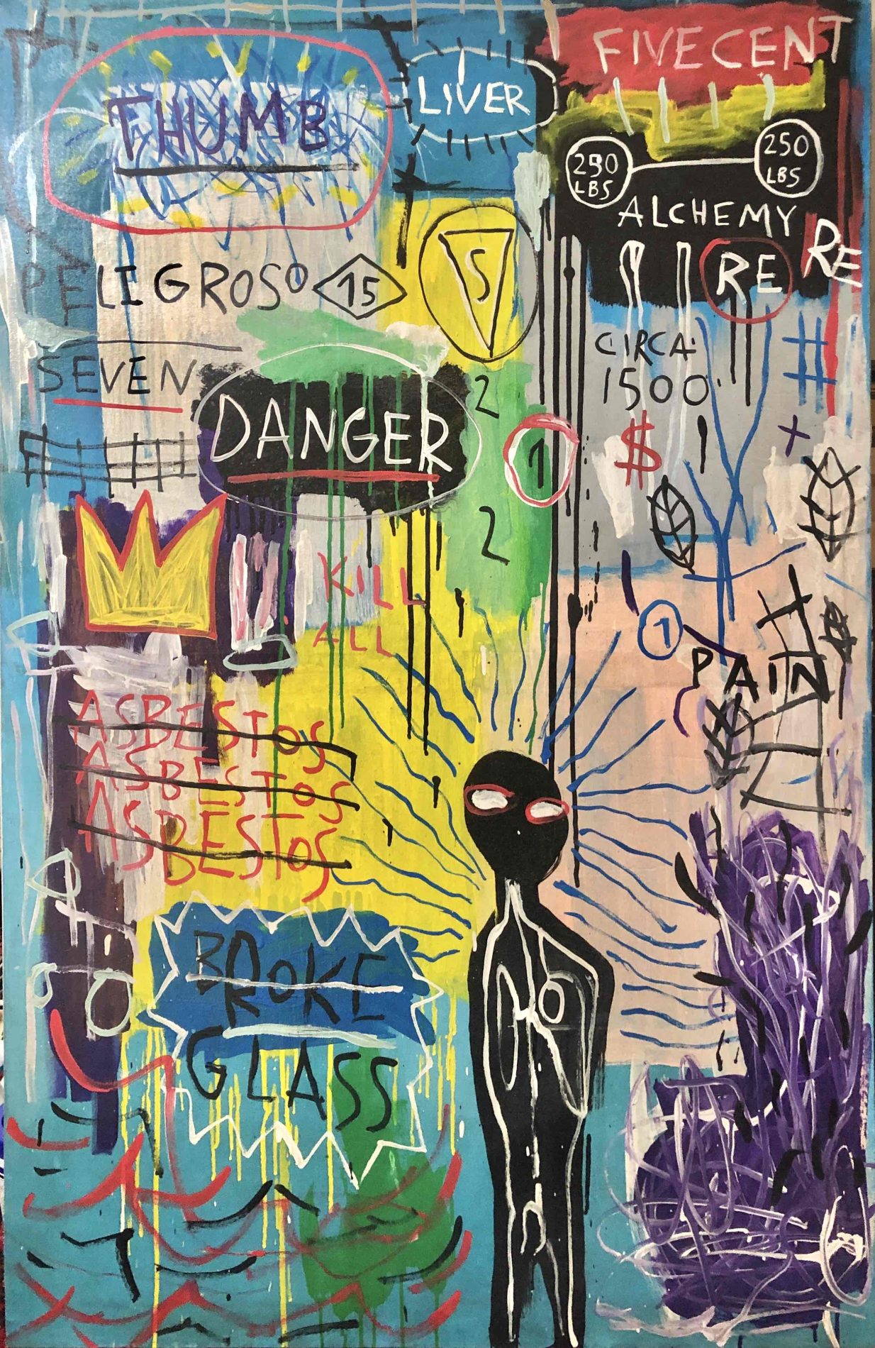 バスキア 超大作140CM 直筆肉筆油彩画 裏面サイン 証明書付属