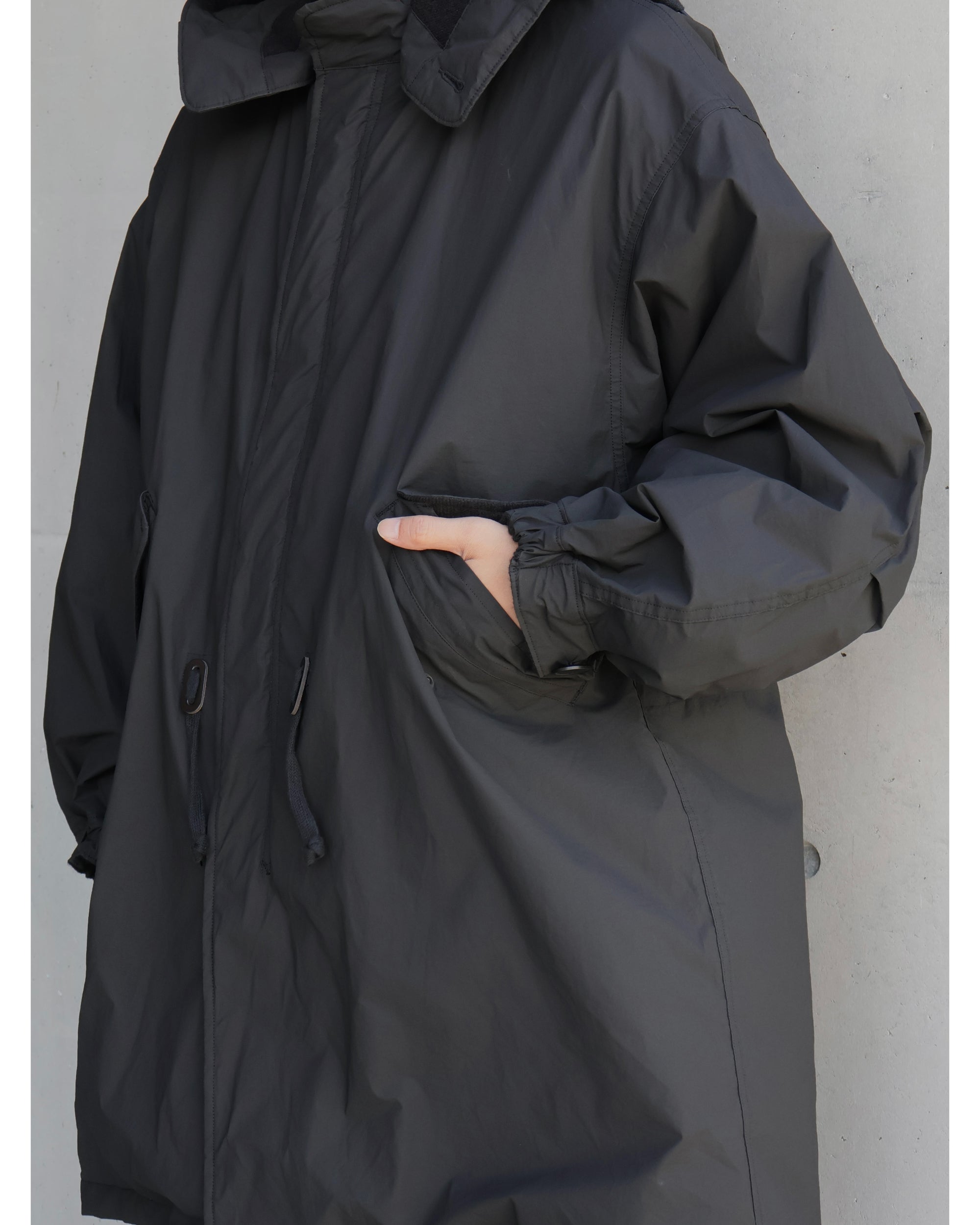 コットンナイロン ミリタリーフーデッドコート BLACK – TIME AFTER TIME