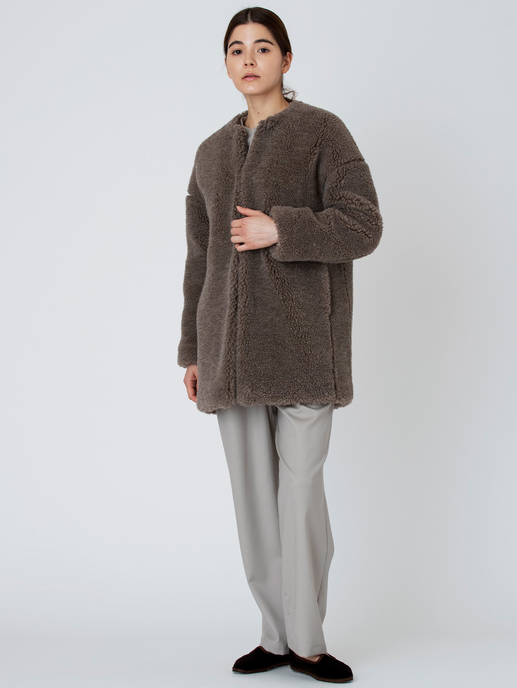 ウールファーノーカラーコート/TBBA-032