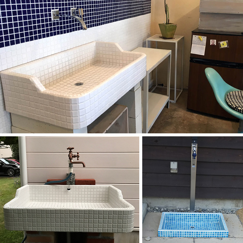 ガーデンシンク タイル 流し台 昭和レトロ モザイクタイル張り KM