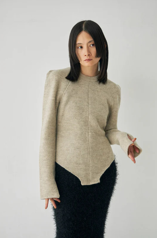 Mediam Wool Knit Body Suit Like Pullover・mix - tity