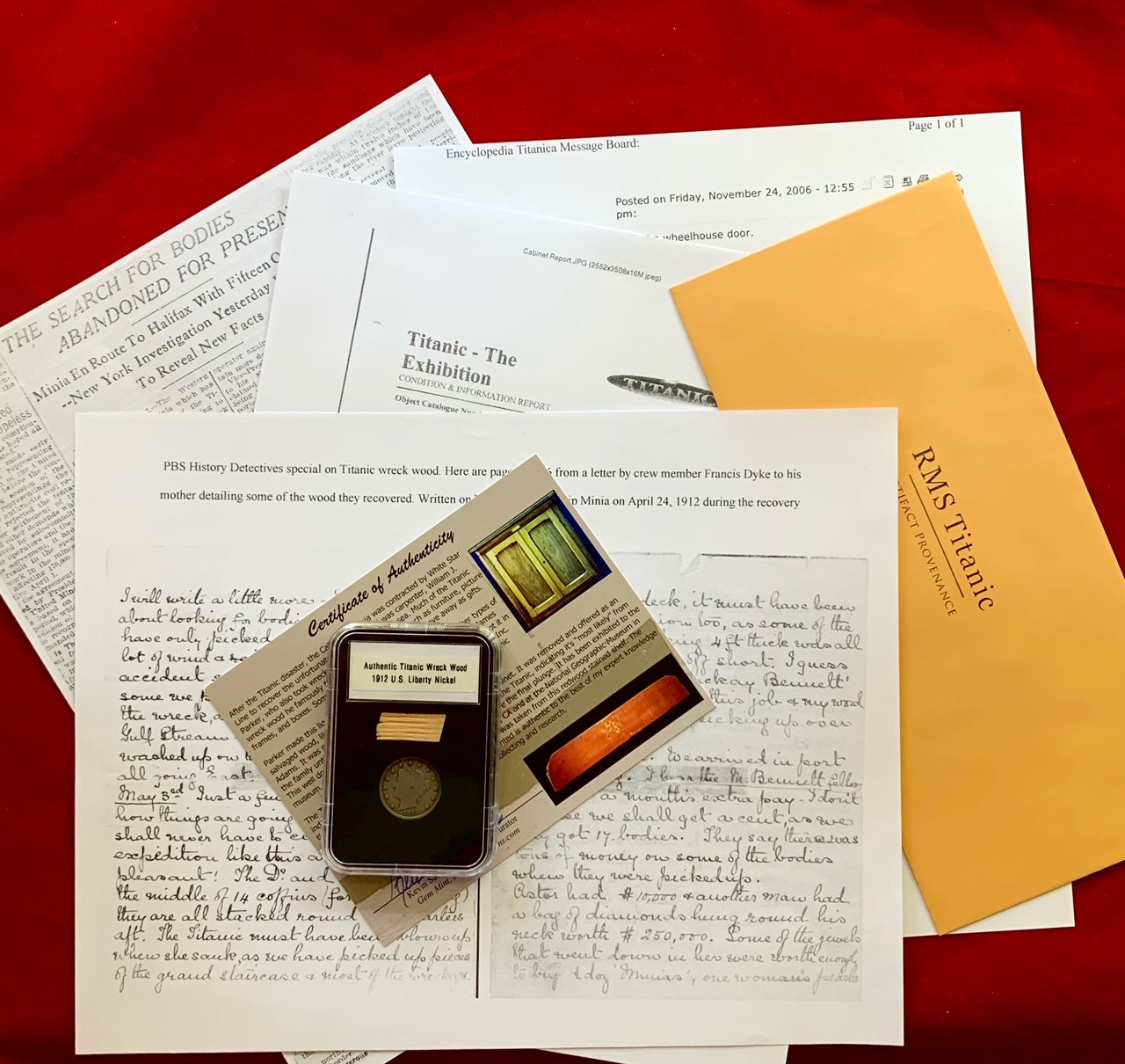 Titanic Wreck Wood with a 1912 U.S. Liberty Head V Nickel