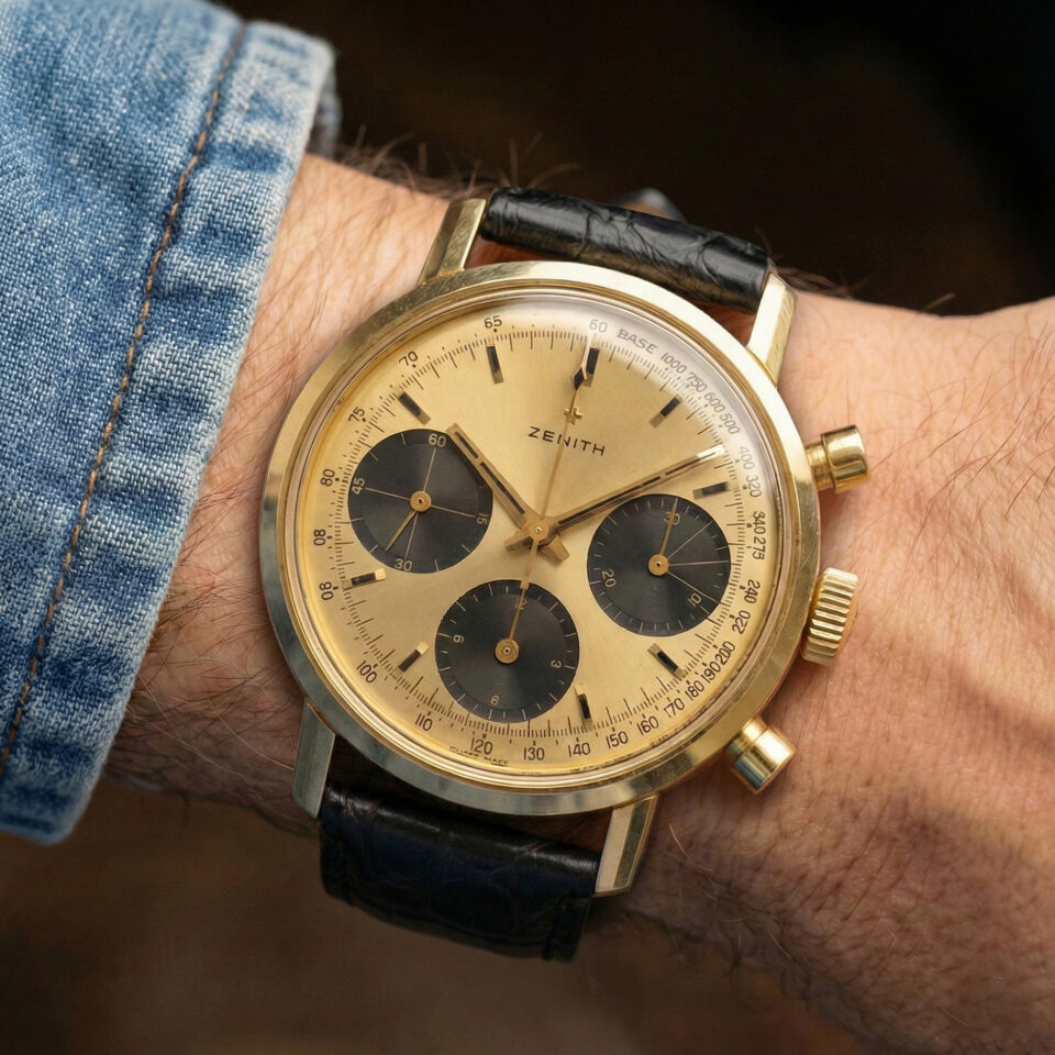 Zenith Cronograph tricompax 18k solid yellow gold case ref:a273