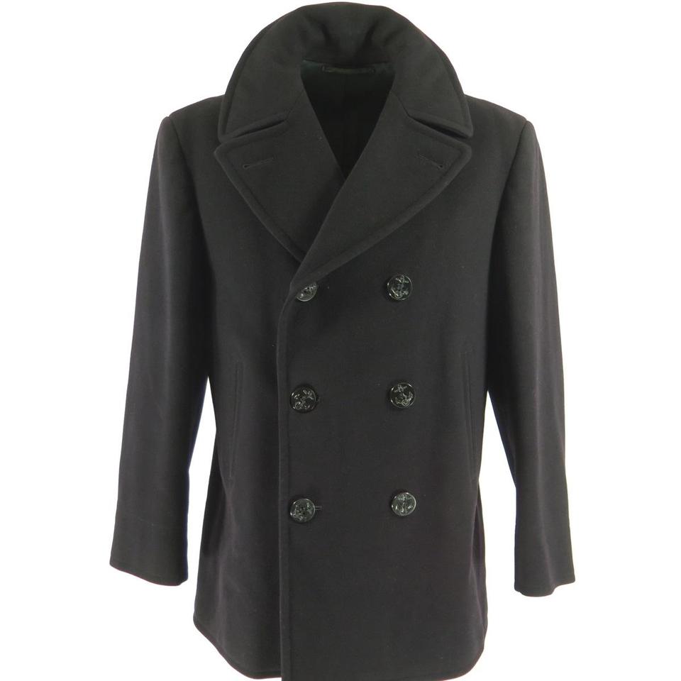 Vintage 60s Navy Peacoat 40 USN 8 Button Vietnam Kersey Wool Pea