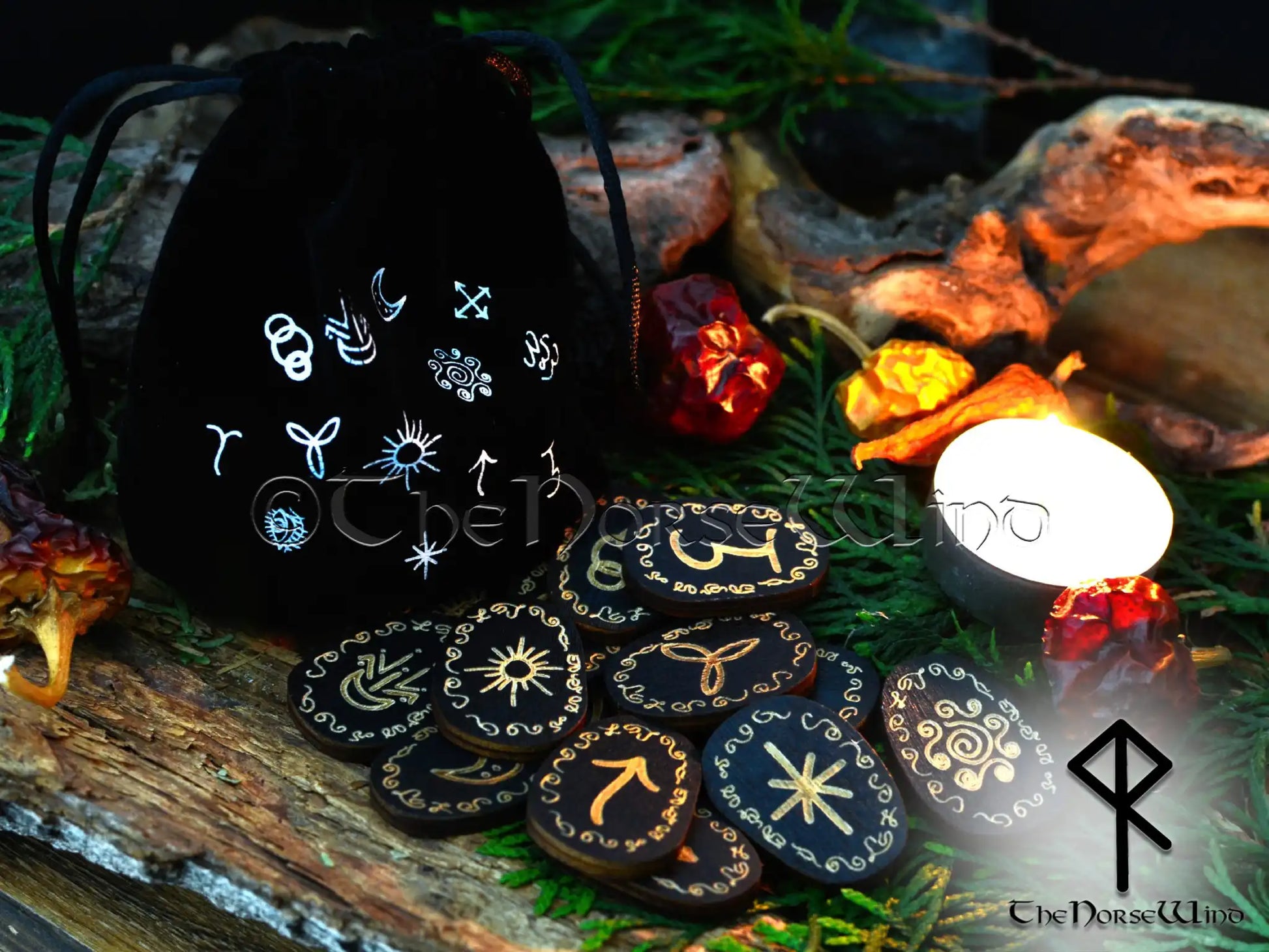 Witches Runes Set - Handcrafted & Blessed Wooden Divination Kit