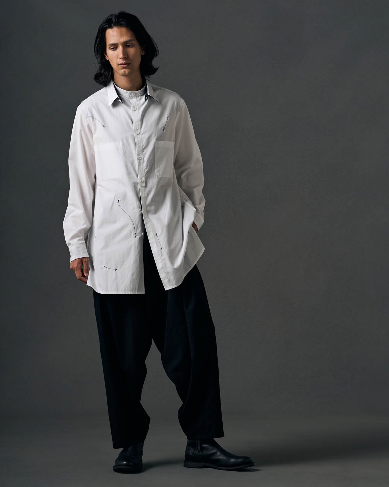 COTTON BROADCLOTH OPEN COLLAR LONG SHIRT – THE SHOP YOHJI YAMAMOTO