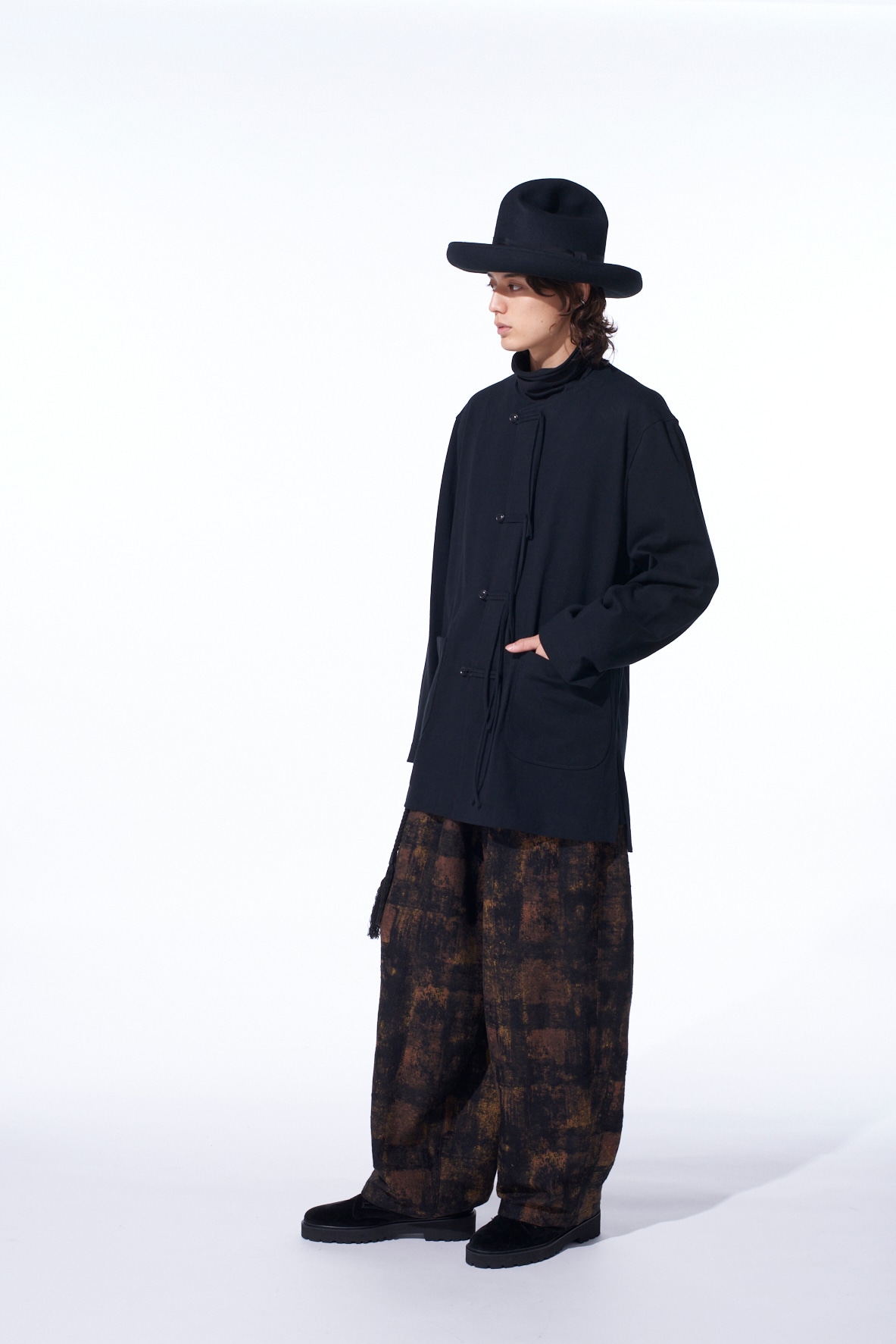 CHECK JACQUARD WAIST-STRING WIDE PANTS(S Black): S'YTE｜THE SHOP