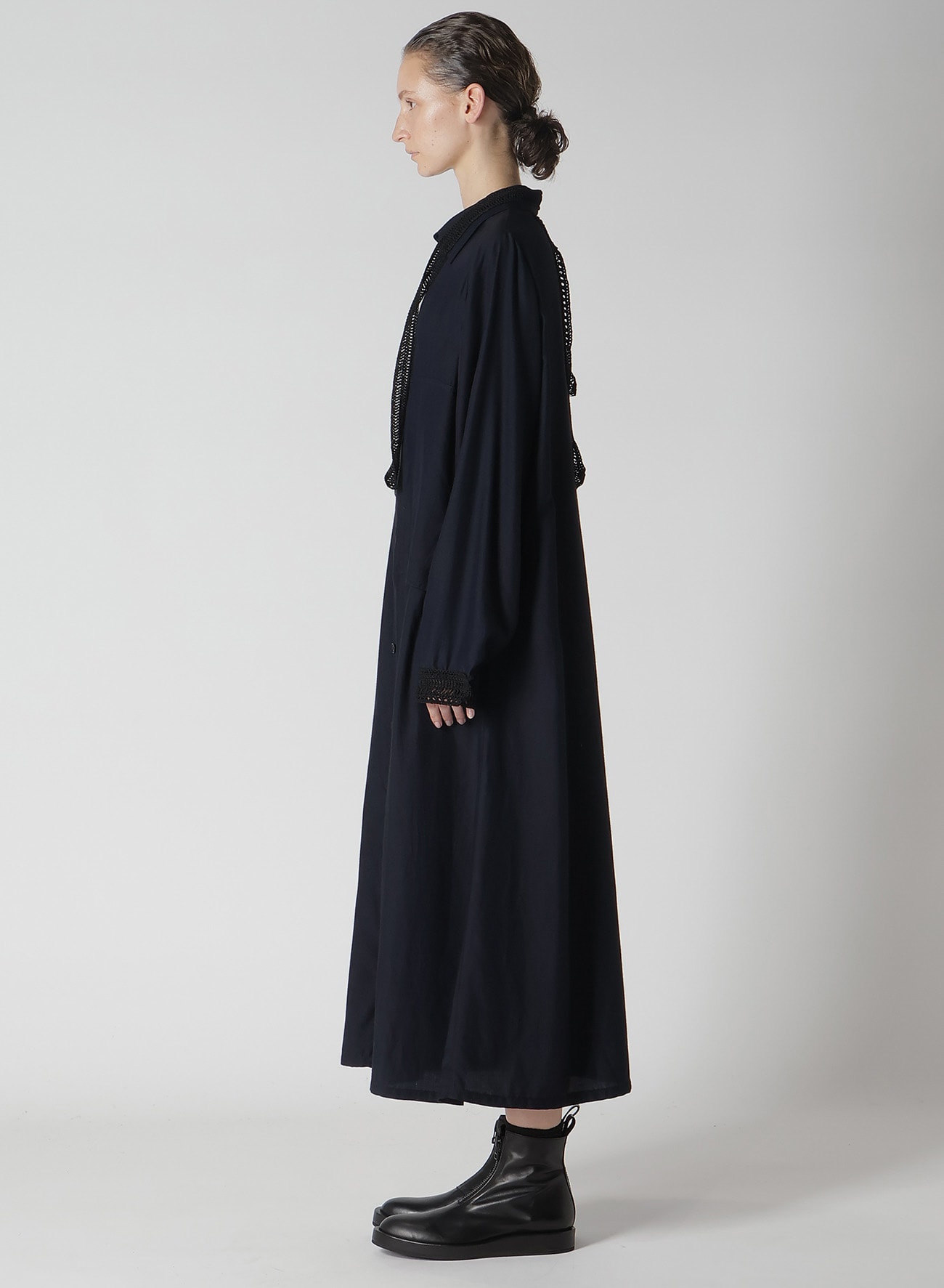 CUPRO DUNGAREE TWILL CROCHET COMBINATION SHRT DRESS(XS Indigo