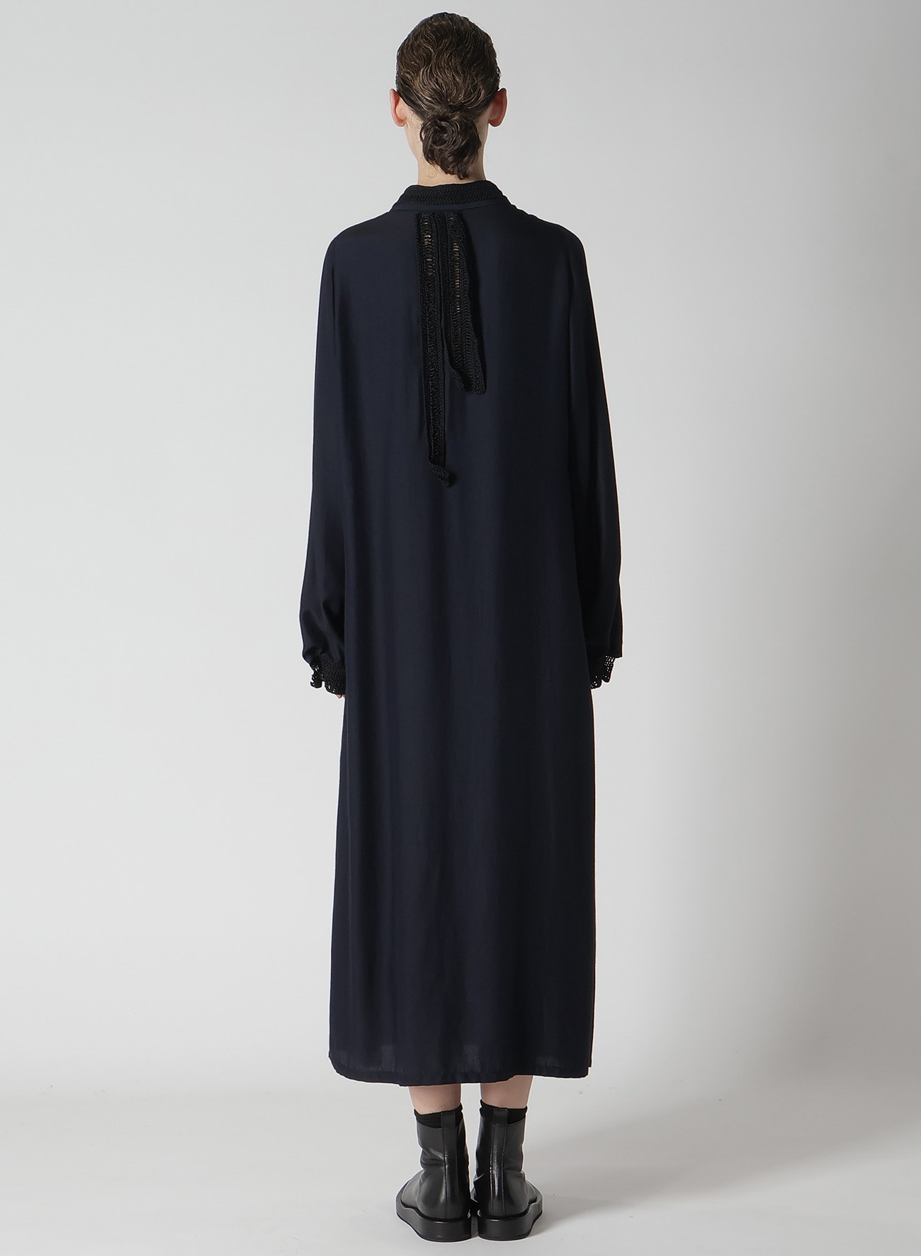 CUPRO DUNGAREE TWILL CROCHET COMBINATION SHRT DRESS(XS Indigo