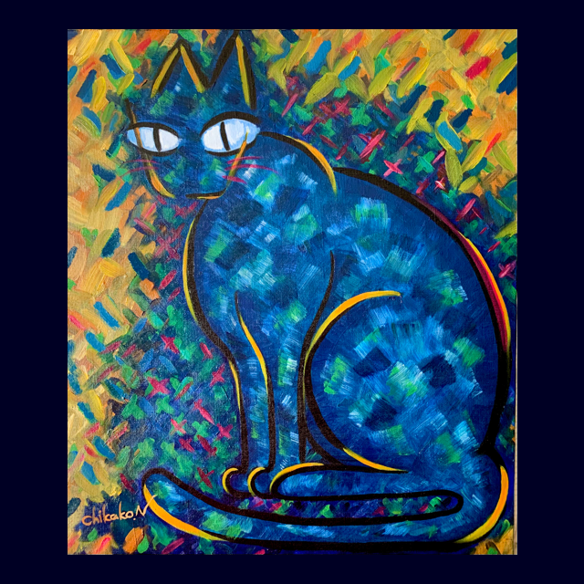 青い猫」油絵 | ChikakoN ｜インテリア絵画 アートの専門通販