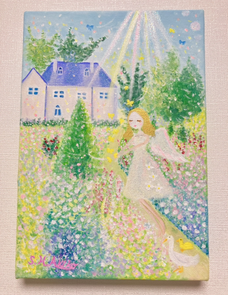 天使が舞い降りる庭 | ステラ•ハーモニーアキコ ｜インテリア絵画