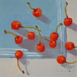 青い紙の上のさくらんぼ | 入江英三 ｜インテリア絵画 アートの専門