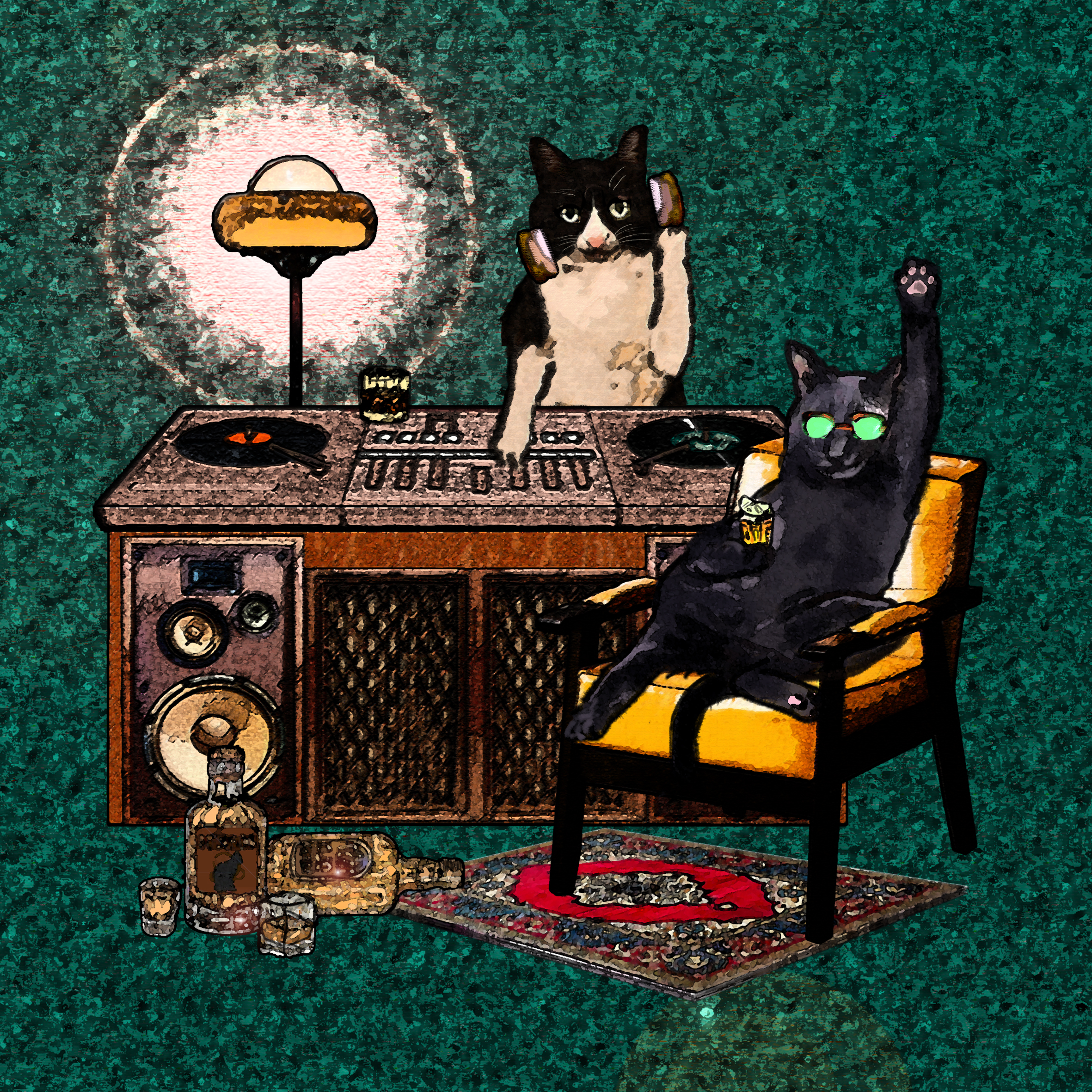 キャンバスアート】DJ猫 | moriuchiyoshie ｜インテリア絵画 アートの