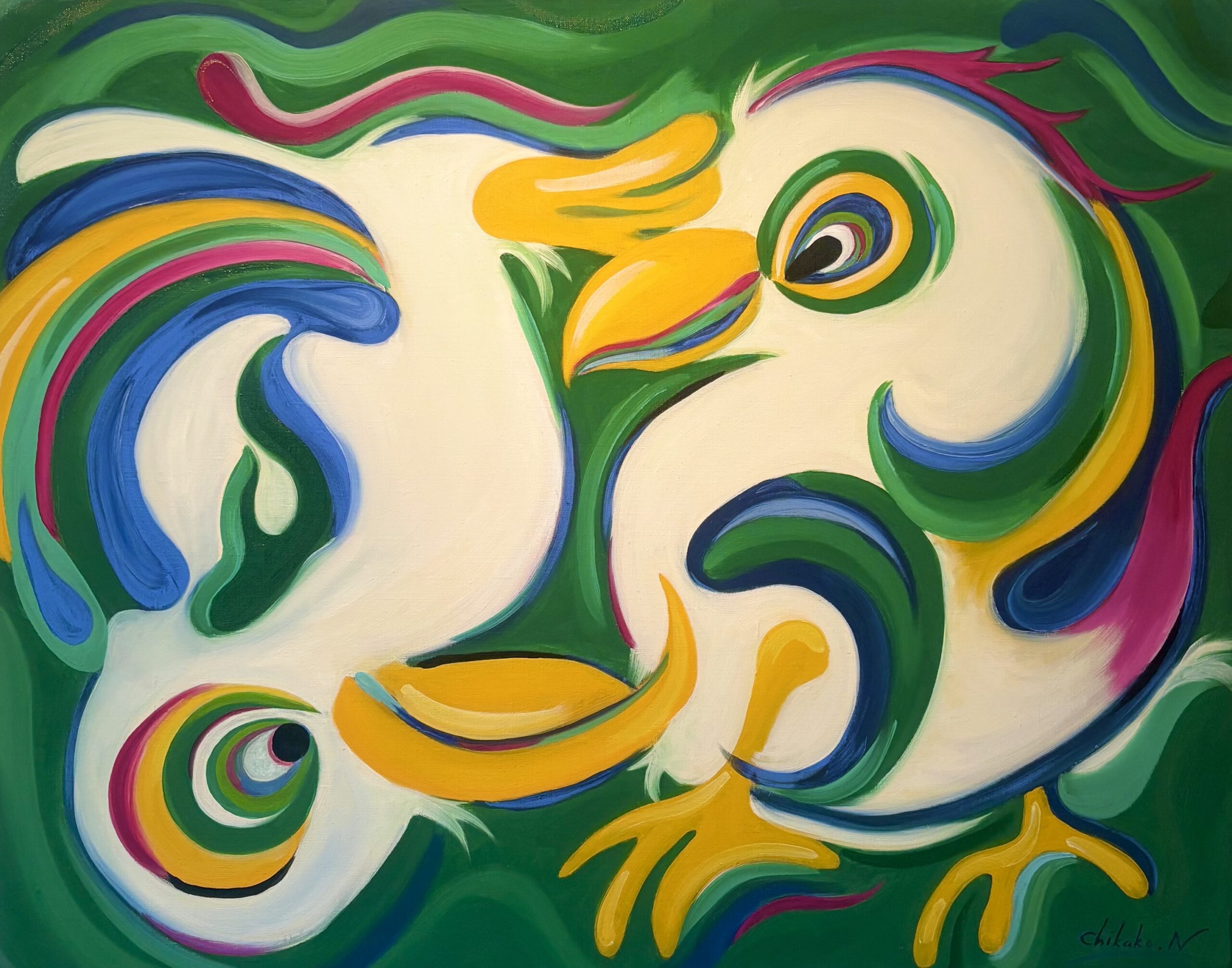 鳥 (油絵)30号 | ChikakoN ｜インテリア絵画 アートの専門通販