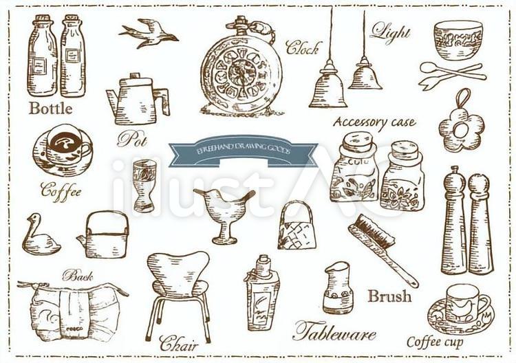 アンティーク 雑貨 いろいろ セットイラスト - No: 722730｜無料