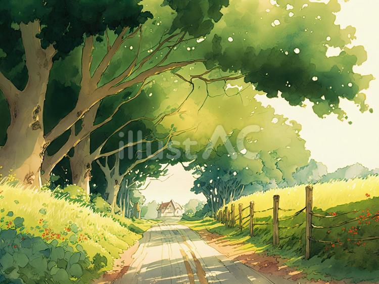 アニメ風の田舎の小道 背景イラストイラスト - No: 23537478｜無料