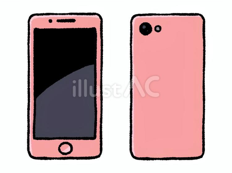 ピンクのスマホの手描きイラストイラスト - No: 25642649｜無料