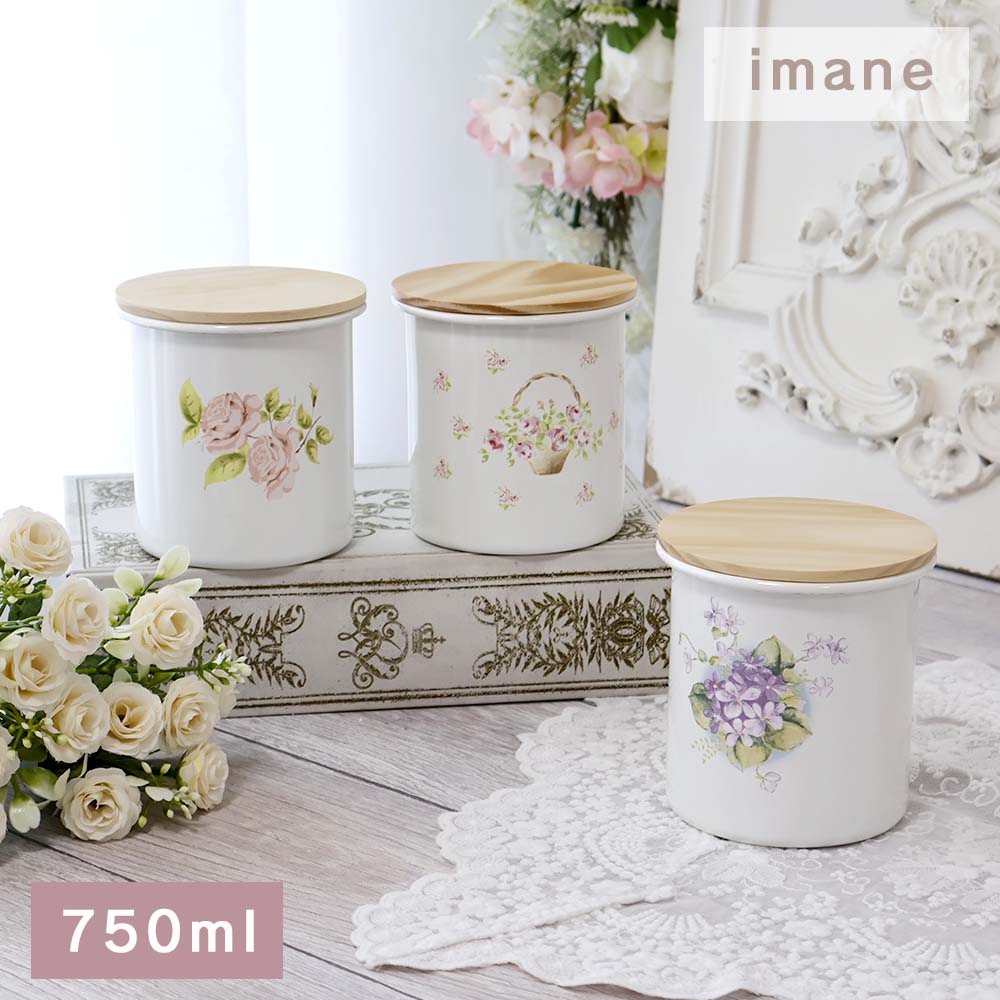 イマン オデット ホーロー 角ストッカー マニーローズシリーズホウロウ