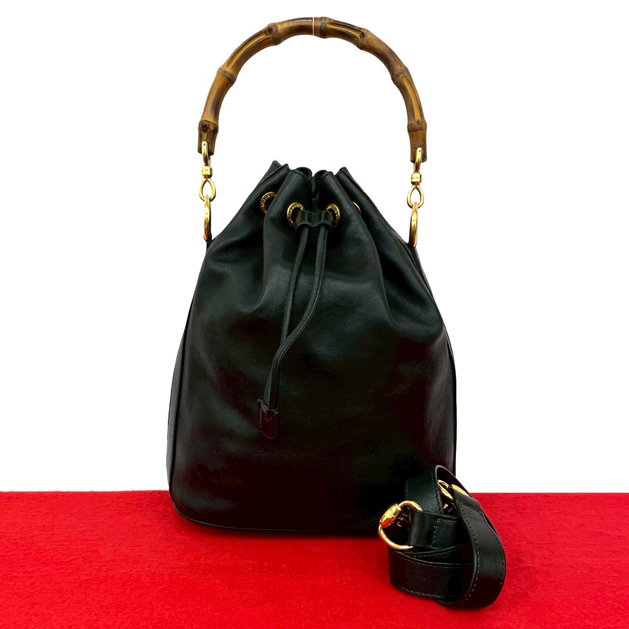 楽天市場】gucci ショルダーバッグ ブラック レザー 巾着の通販