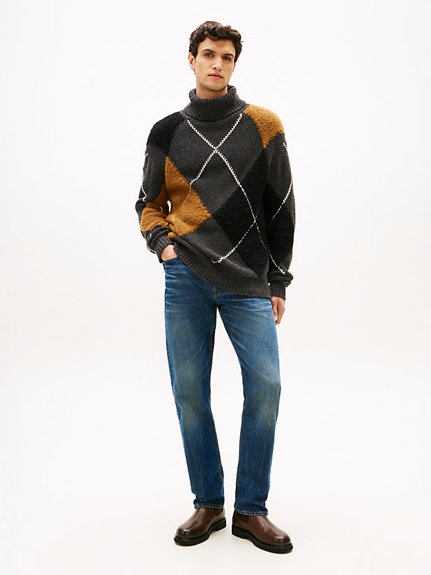 Wool Blend Argyle Roll Neck Jumper | Grey | Tommy Hilfiger