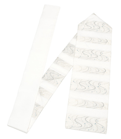 お仕立付き】都粋オリジナル 正絹夏名古屋帯（横段流水文：白） 正絹