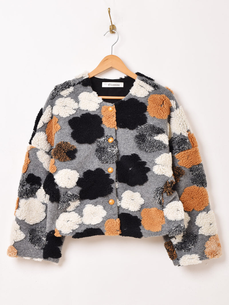 3色展開】Elcamino 花柄 ボア ノーカラージャケット – 古着屋Top of