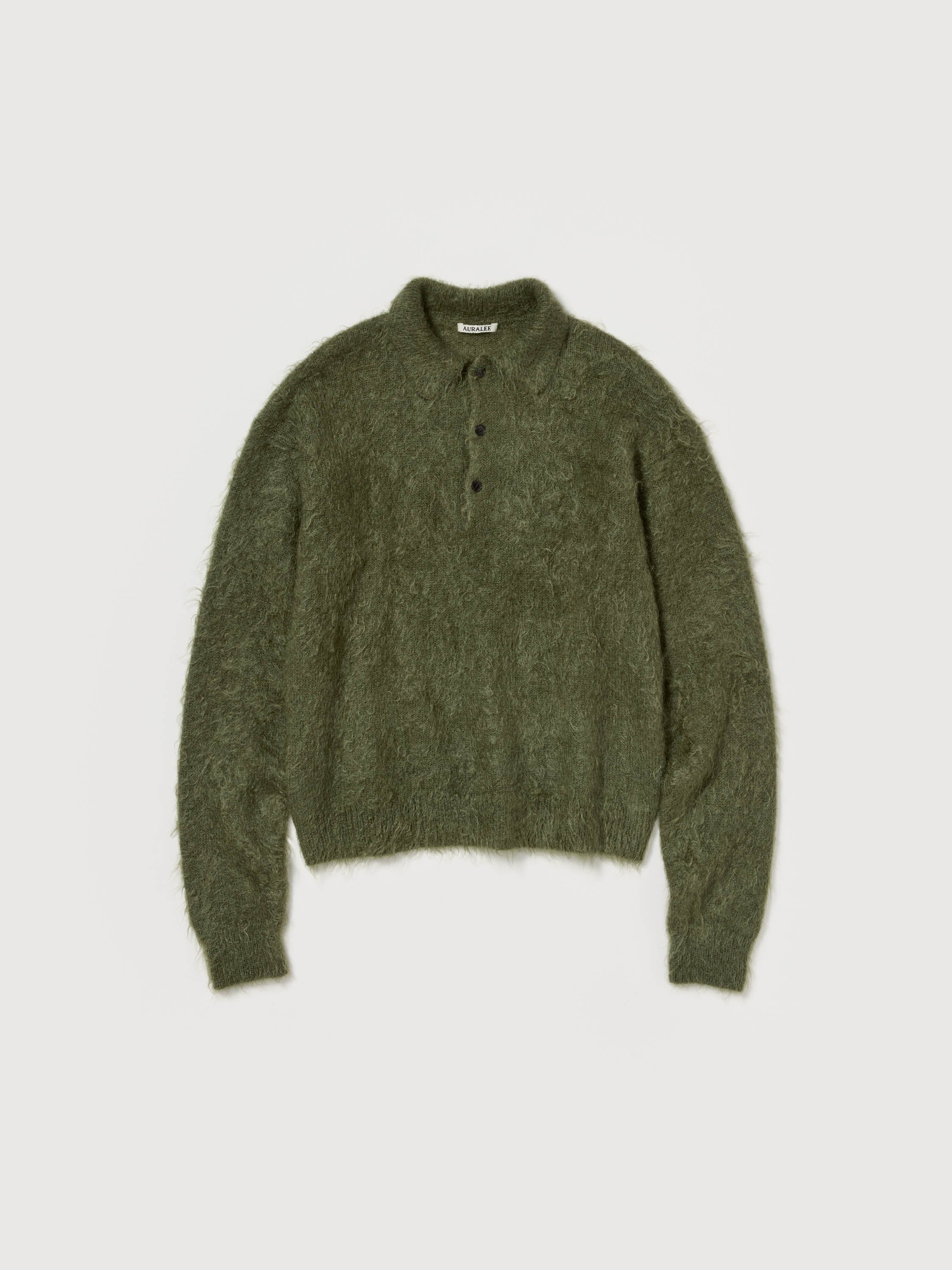 Auralee Brushed Super Kid Mohair Knit Polo - Olive – Totem Brand Co.