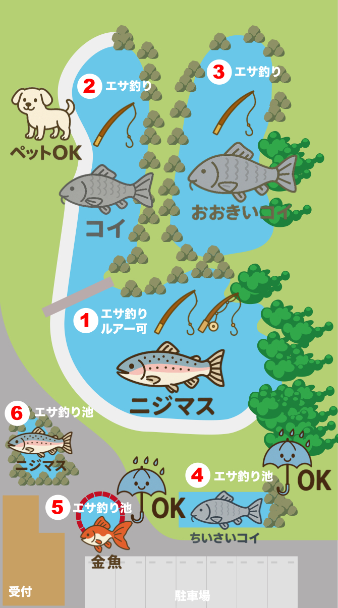 施設案内【山梨県昭和町の釣り堀 管理釣り場 おさかなつり とと】